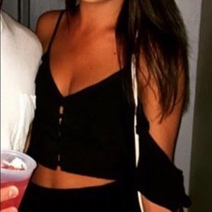 Tobi Sheer Black Buttoned Crop Top